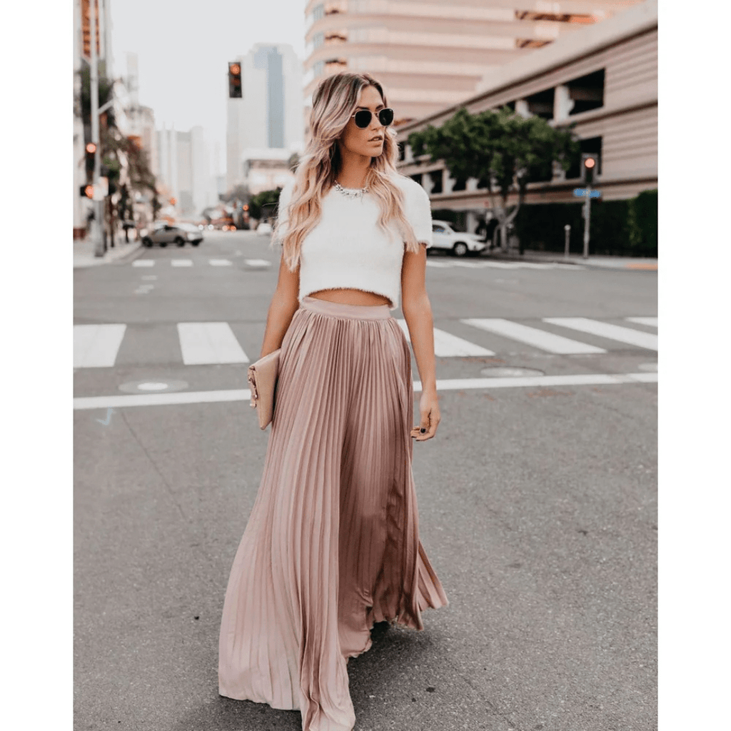 NOUVEAU RICHE Vena | Damen Maxirock – Elegante Falten, Atmungsaktives Material & Fliessende Silhouette Rosa