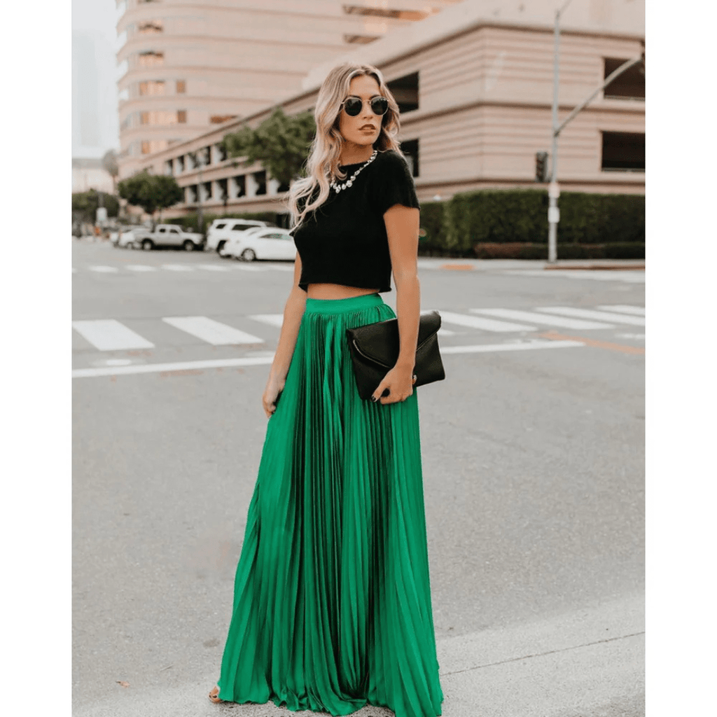 NOUVEAU RICHE Vena | Damen Maxirock – Elegante Falten, Atmungsaktives Material & Fliessende Silhouette Grün