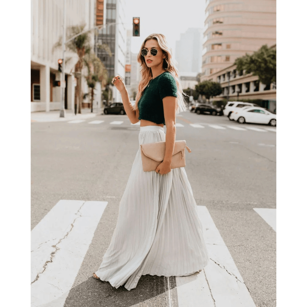 NOUVEAU RICHE Vena | Damen Maxirock – Elegante Falten, Atmungsaktives Material & Fliessende Silhouette Weiß