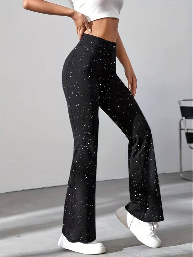 NOUVEAU RICHE Schlaghose Glitzerstoff Damen High Waist Bootcut Party