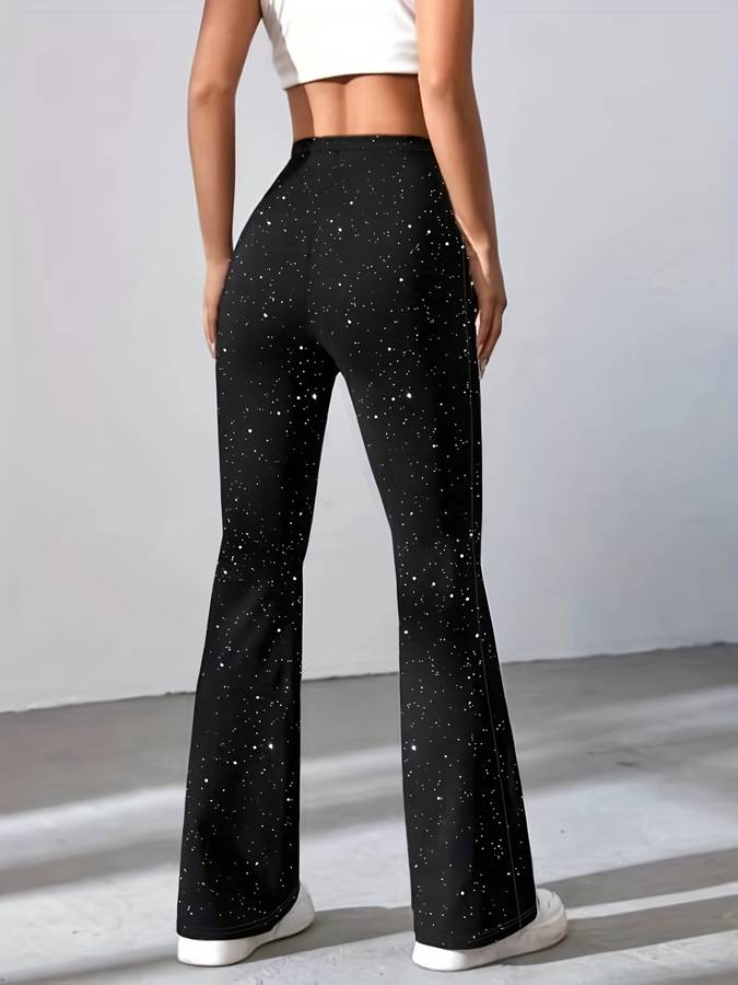 NOUVEAU RICHE Schlaghose Glitzerstoff Damen High Waist Bootcut Party