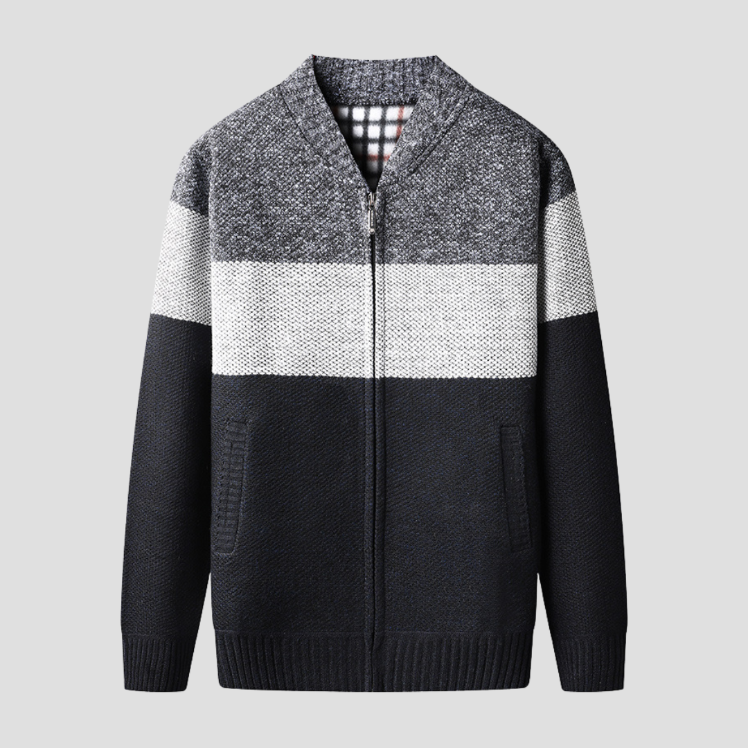 NOUVEAU RICHE Warme Jacke Reißverschluss Fleecegefütterte Netzstruktur Marineblau