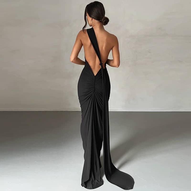 NOUVEAU RICHE Eventtaugliches Maxikleid Mit Rückenfreiem Schulterdesign Für Elegante Anlässe Und Besondere Gelegenheiten Schwarz