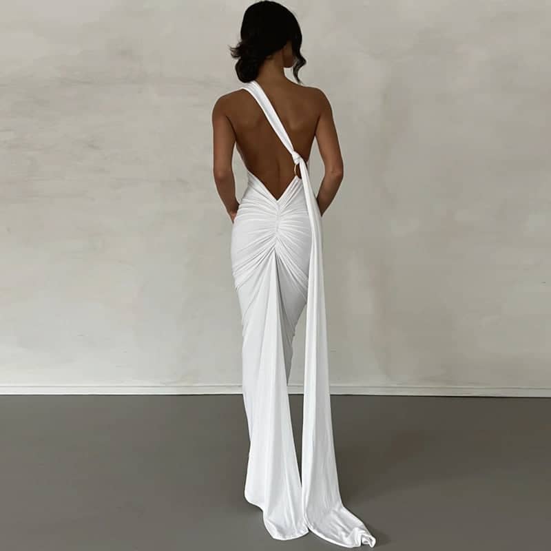 NOUVEAU RICHE Eventtaugliches Maxikleid Mit Rückenfreiem Schulterdesign Für Elegante Anlässe Und Besondere Gelegenheiten Weiß