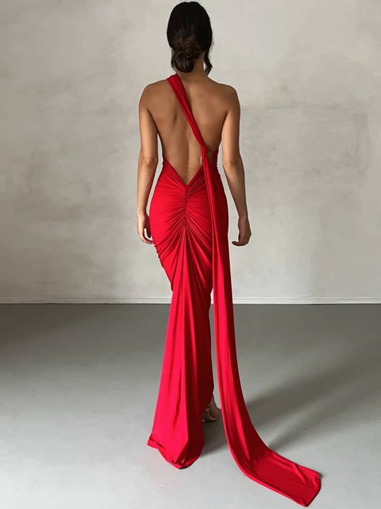 NOUVEAU RICHE Eventtaugliches Maxikleid Mit Rückenfreiem Schulterdesign Für Elegante Anlässe Und Besondere Gelegenheiten Rot