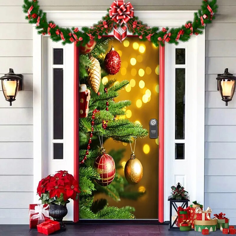 NOUVEAU RICHE Weihnachtliche Türdekoration – Weihnachtsdeko Türbanner für die Haustür, wiederverwendbarer Stoff, 91×203 cm, 7 Designs – MerryDoor