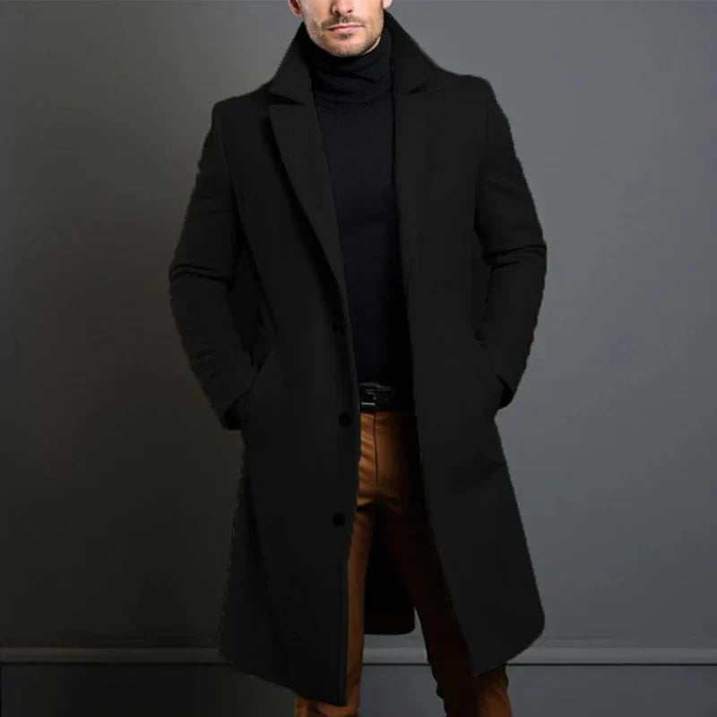 NOUVEAU RICHE Wollmantel Herren Grau Größe L Warm Gefüttert Alltag Schwarz