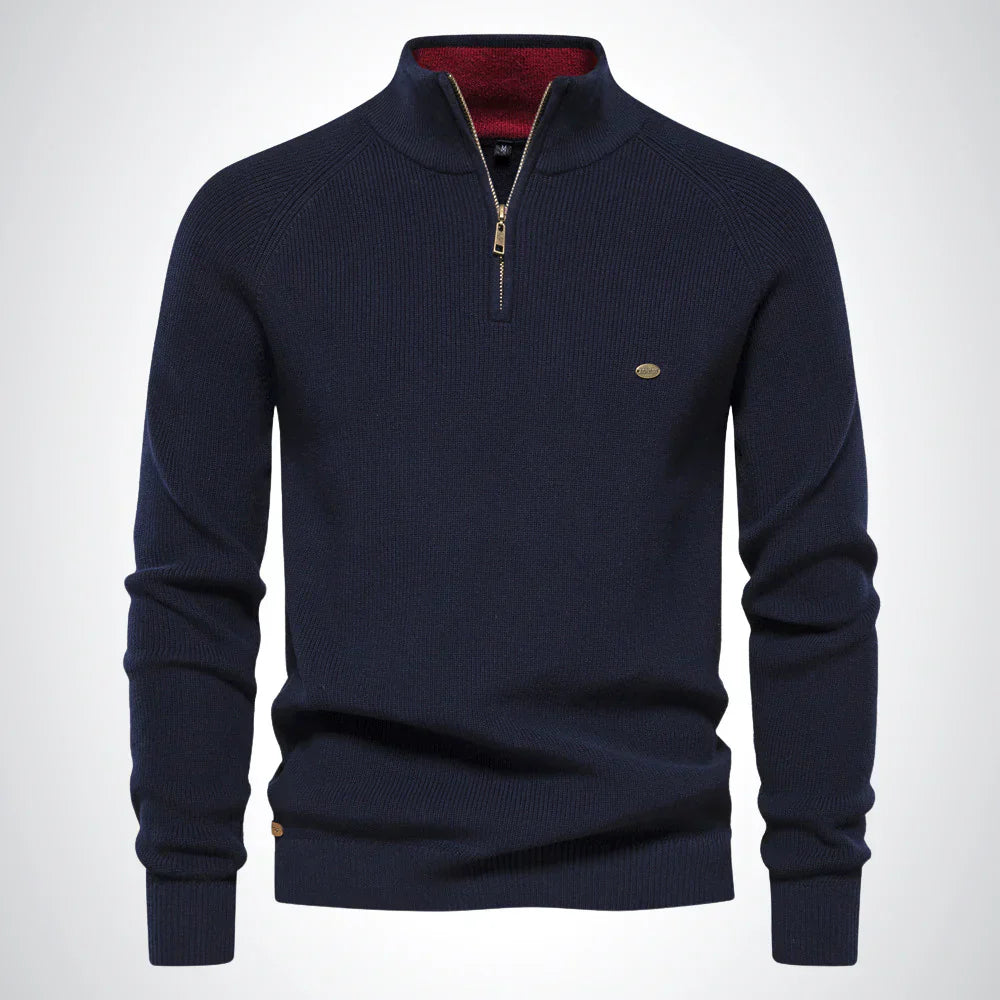 NOUVEAU RICHE Pullover Herren Baumwolle Reißverschluss Kragen Größenwahl Blau
