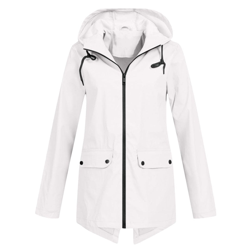 NOUVEAU RICHE Damen Regenjacke Kapuze Wasserdichte Modisch Durch Den Regen Weiß