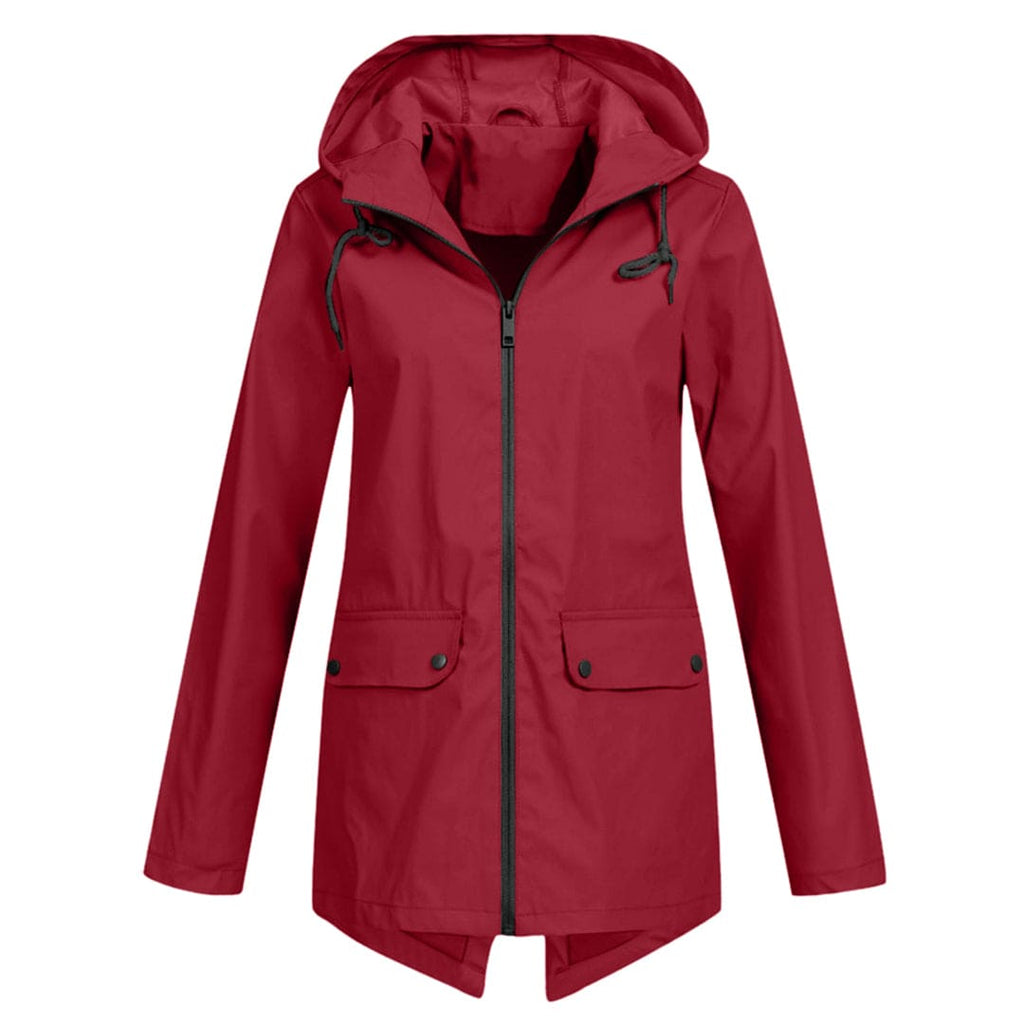NOUVEAU RICHE Damen Regenjacke Kapuze Wasserdichte Modisch Durch Den Regen Rot