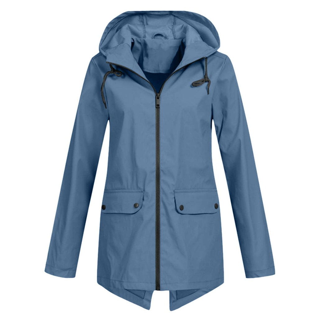 NOUVEAU RICHE Damen Regenjacke Kapuze Wasserdichte Modisch Durch Den Regen Blau
