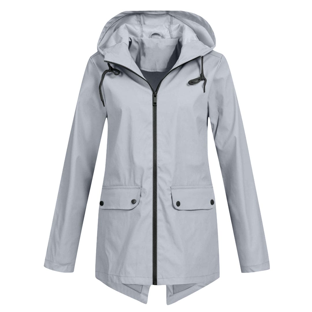 NOUVEAU RICHE Damen Regenjacke Kapuze Wasserdichte Modisch Durch Den Regen Grau