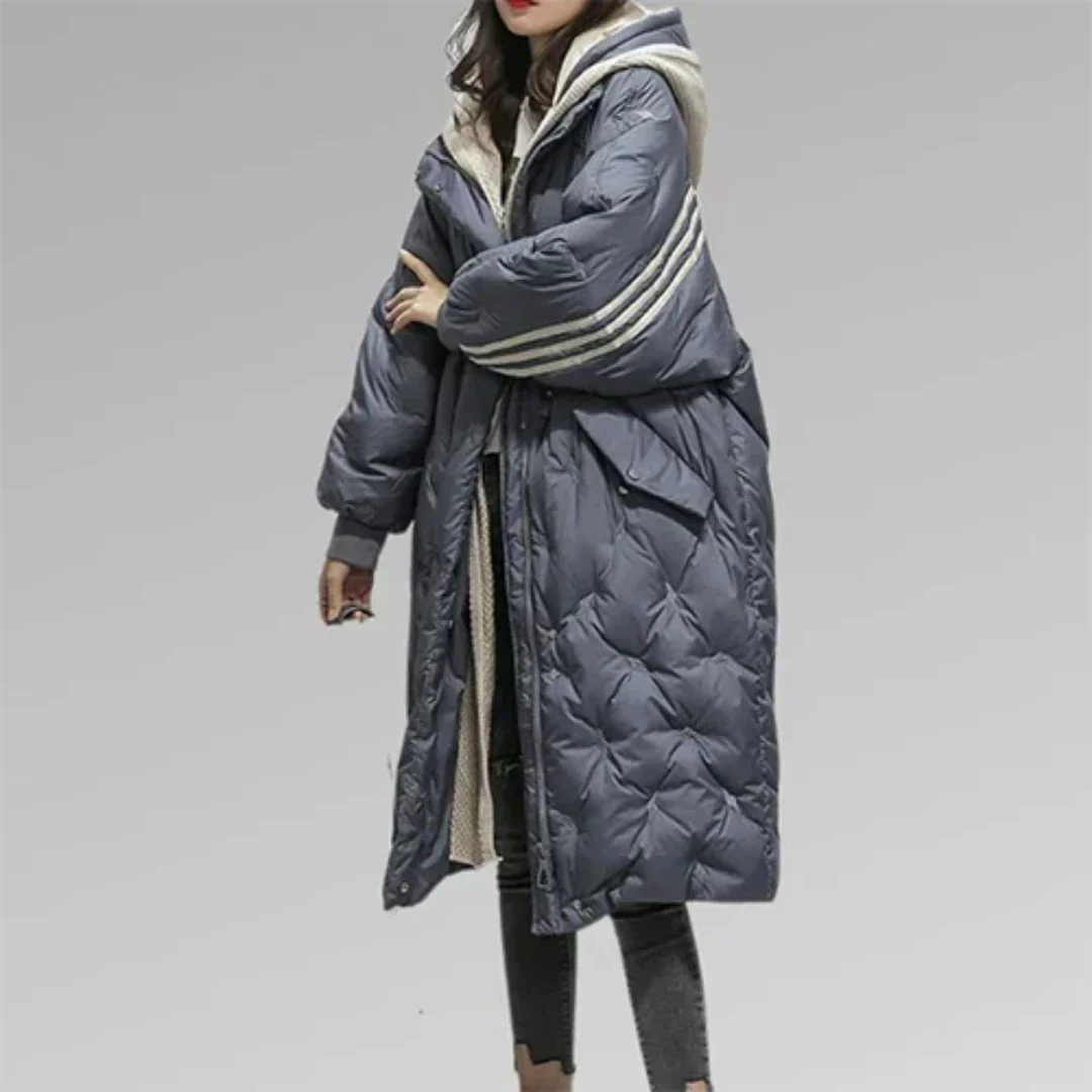 NOUVEAU RICHE Damen Oversized Gesteppt Winter Langer Jacke Schnitt Dunkelblau
