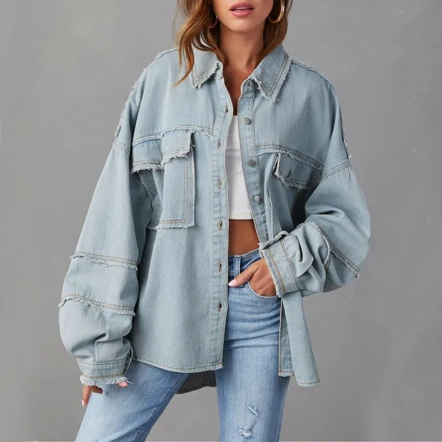 Weite Jeansjacke Aus Baumwolle Vibrant Denim-Jacke Design