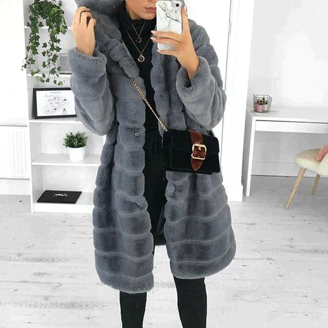 NOUVEAU RICHE Mantel Kunstpelz Wasserdicht Knielang Flauschig Stilvoll - Winterjacke - Wintermäntel Damen