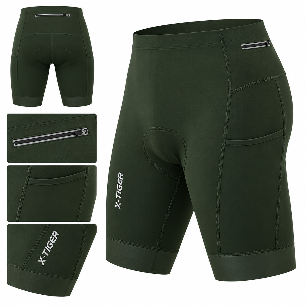 NOUVEAU RICHE Herren Velohose mit 5D Gelpolster – Gepolsterte Radhose mit reflektierenden Details, für MTB & Rennvelo, 3 Farben, S–XXL – Calico Grün
