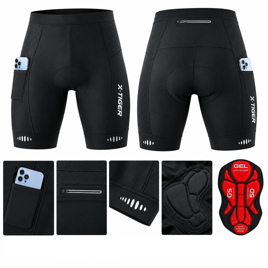 NOUVEAU RICHE Herren Velohose mit 5D Gelpolster – Gepolsterte Radhose mit reflektierenden Details, für MTB & Rennvelo, 3 Farben, S–XXL – Calico Schwarz