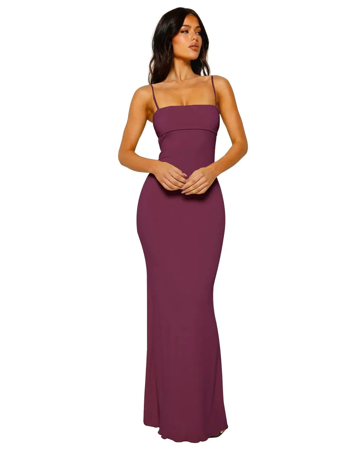 NOUVEAU RICHE Elegantes Figurbetontes Rückenfreies Maxikleid für Sommer Lila