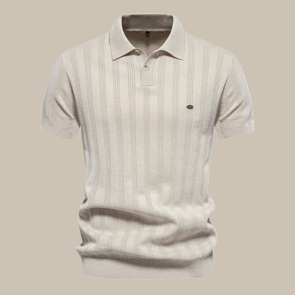 NOUVEAU RICHE Kurzärmeliges Merinowolle Poloshirt Herren Atmungsaktiv beige