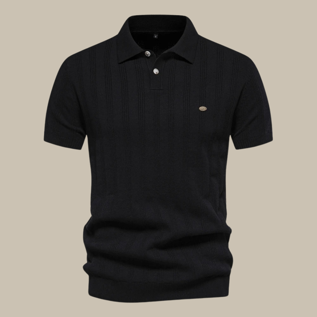 NOUVEAU RICHE Kurzärmeliges Merinowolle Poloshirt Herren Atmungsaktiv schwarz