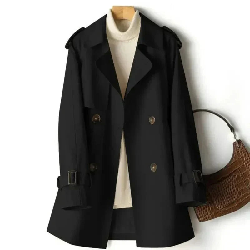 NOUVEAU RICHE Trenchcoat Damen Doppelreihig Mit Gürtel Alltaglook Schwarz