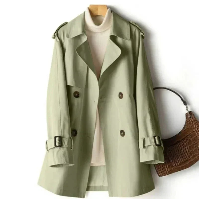 NOUVEAU RICHE Trenchcoat Damen Doppelreihig Mit Gürtel Alltaglook Grün