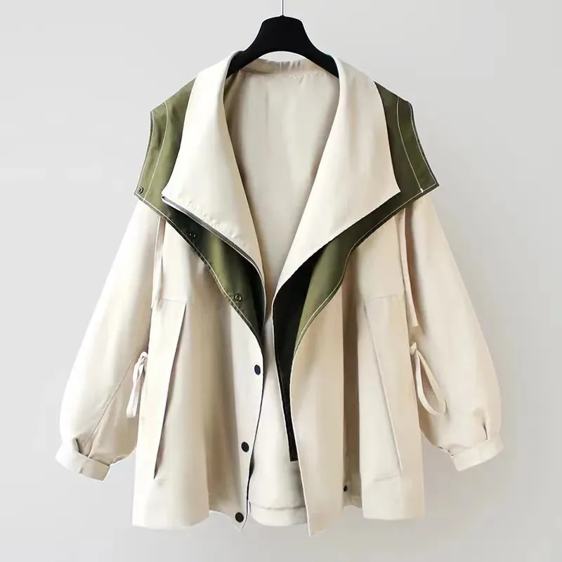 NOUVEAU RICHE Windbreaker-Jacke Winddicht Wasserdicht Taillenzug Doppellagige Weiß