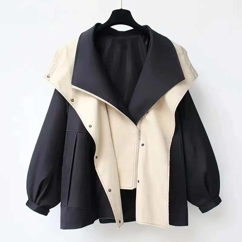 NOUVEAU RICHE Windbreaker-Jacke Winddicht Wasserdicht Taillenzug Doppellagige Schwarz