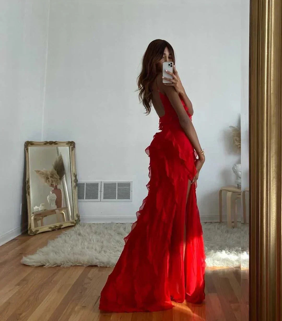 NOUVEAU RICHE Flamenco Maxikleid Mit Offenem Ausschnitt Und Rückenfrei