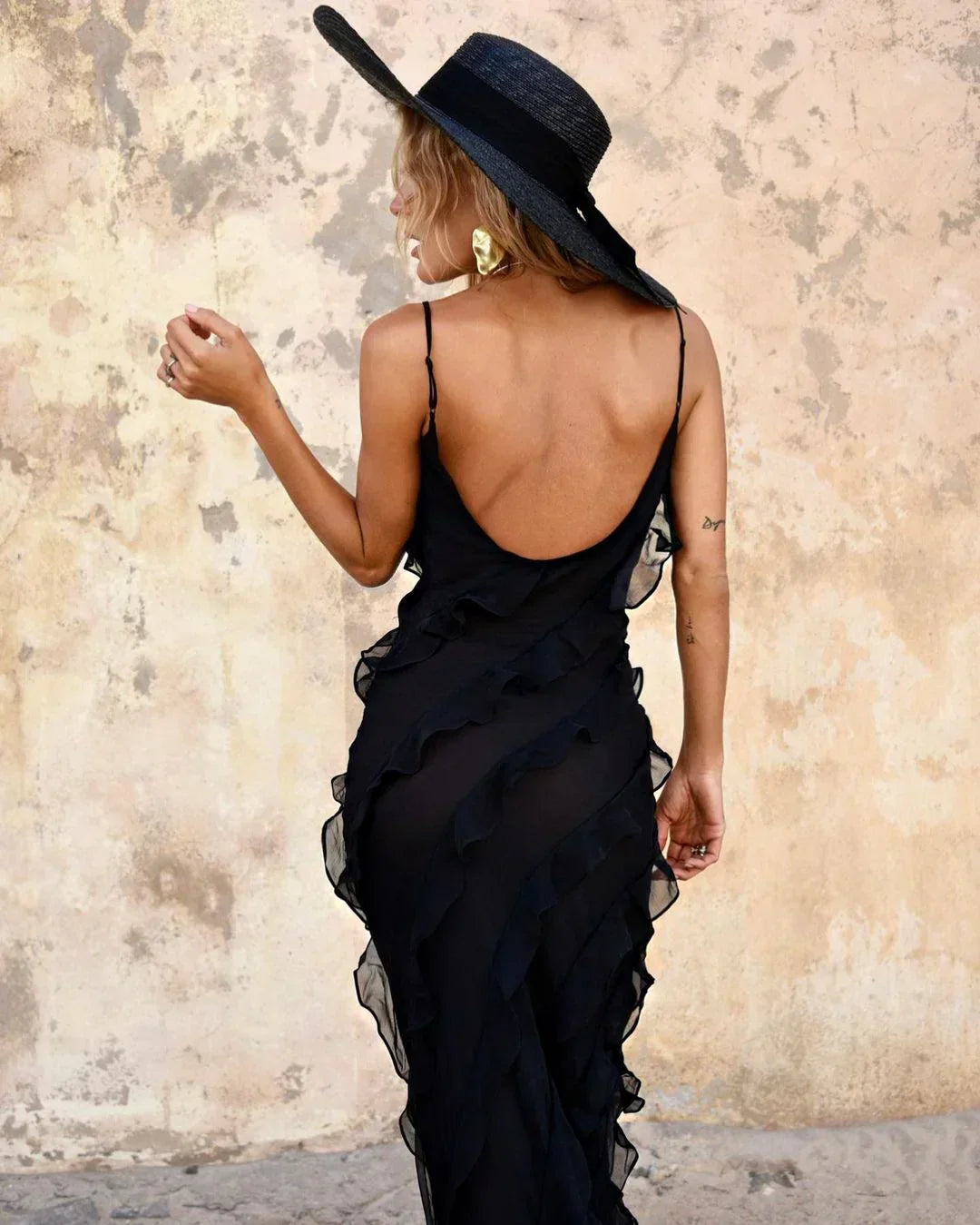 NOUVEAU RICHE Flamenco Maxikleid Mit Offenem Ausschnitt Und Rückenfrei