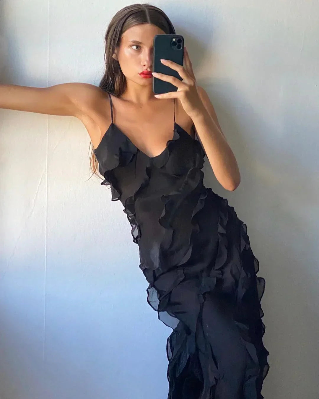 NOUVEAU RICHE Flamenco Maxikleid Mit Offenem Ausschnitt Und Rückenfrei