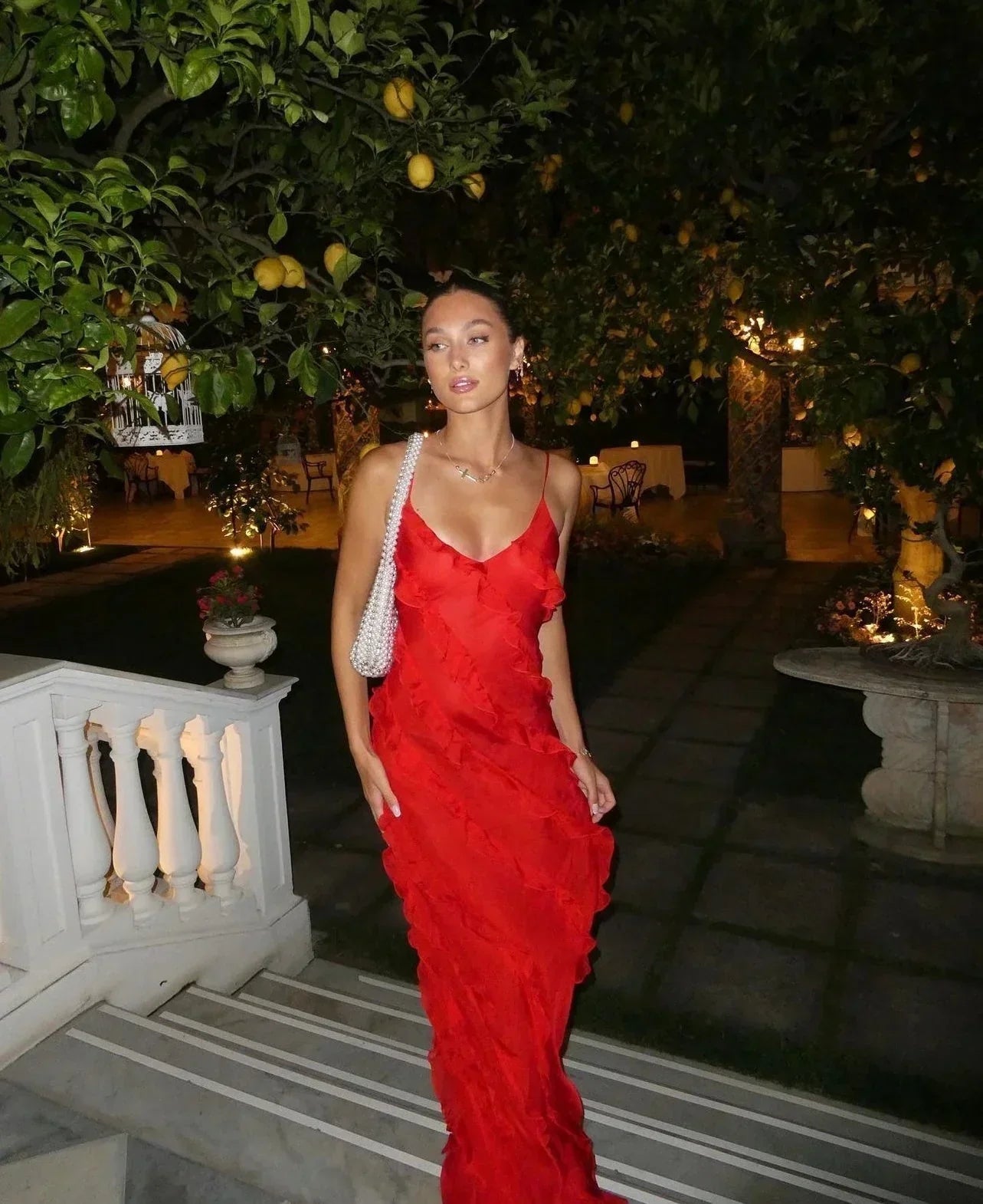 NOUVEAU RICHE Flamenco Maxikleid Mit Offenem Ausschnitt Und Rückenfrei Rot
