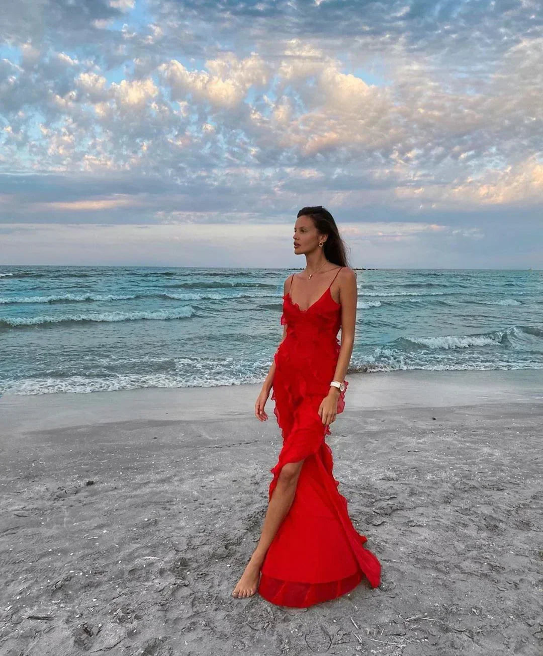 NOUVEAU RICHE Flamenco Maxikleid Mit Offenem Ausschnitt Und Rückenfrei