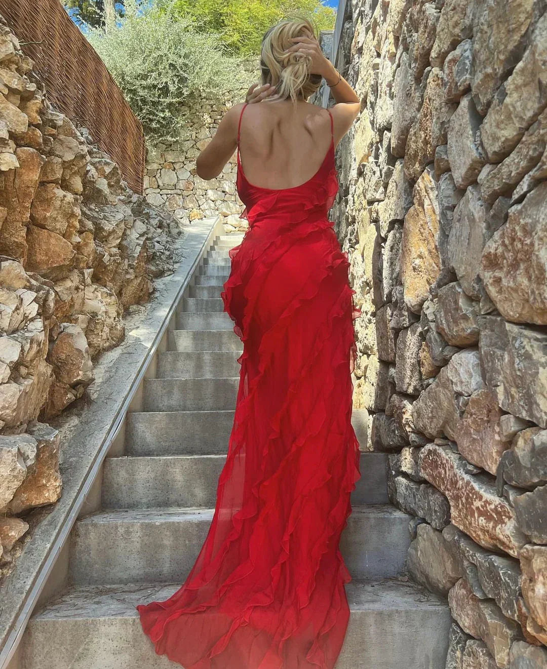 NOUVEAU RICHE Flamenco Maxikleid Mit Offenem Ausschnitt Und Rückenfrei