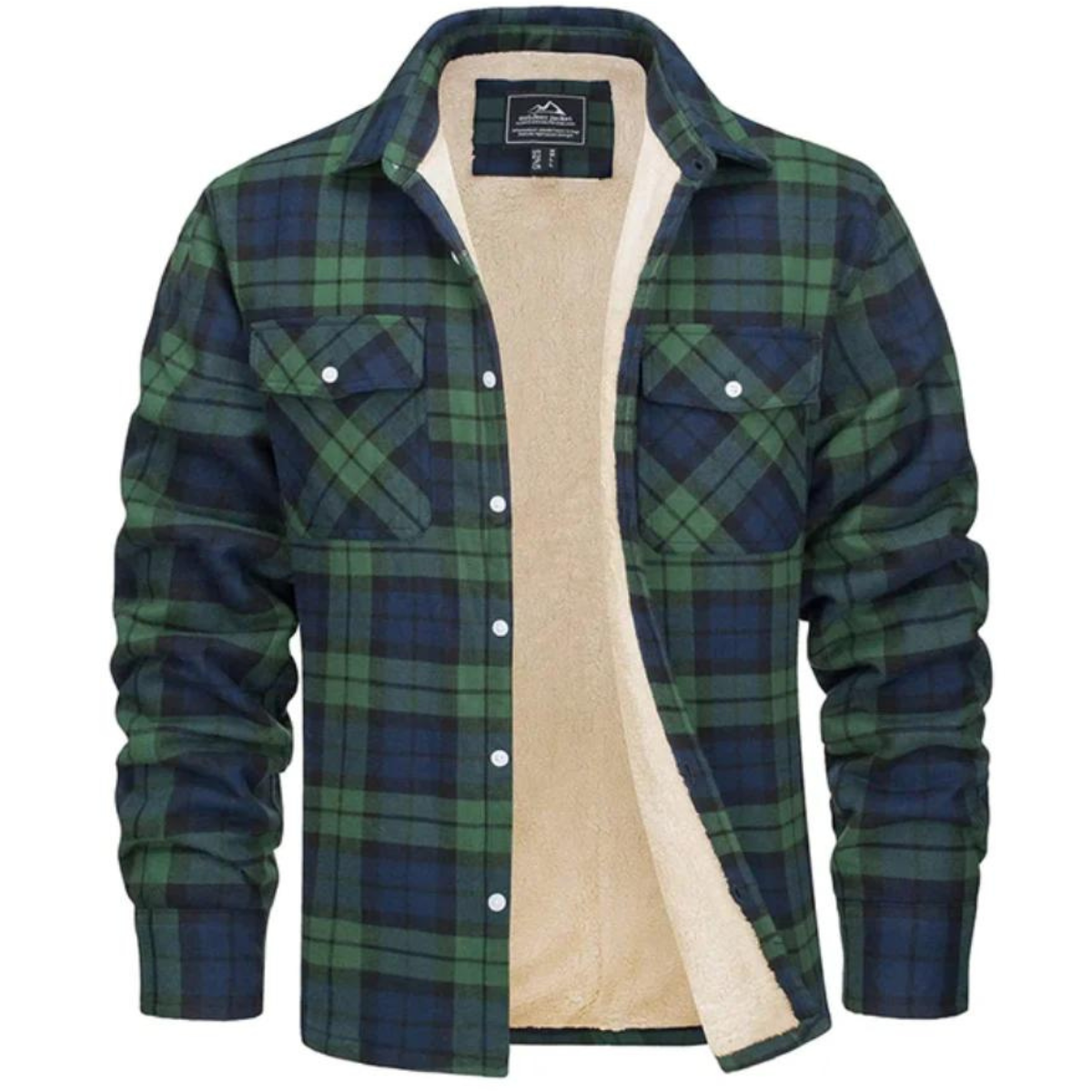 NOUVEAU RICHE Fleecegefütterte Karierte Jacke Herren Warm Winter Winddicht Grün