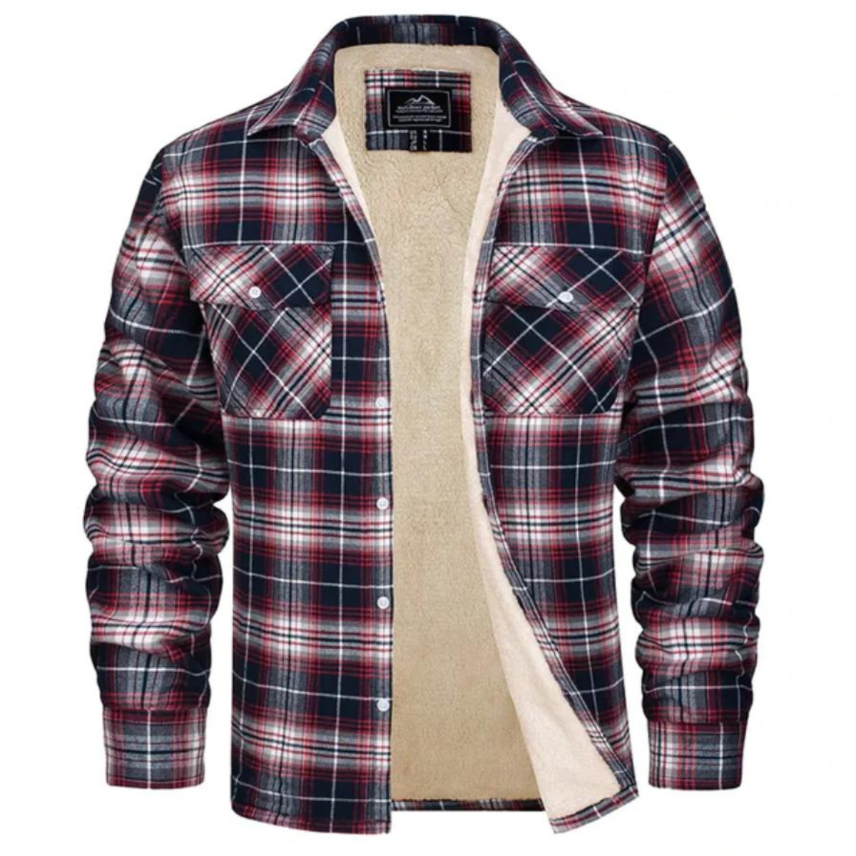 NOUVEAU RICHE Fleecegefütterte Karierte Jacke Herren Warm Winter Winddicht Rot