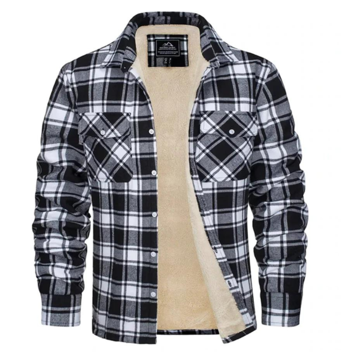 NOUVEAU RICHE Fleecegefütterte Karierte Jacke Herren Warm Winter Winddicht Schwarz