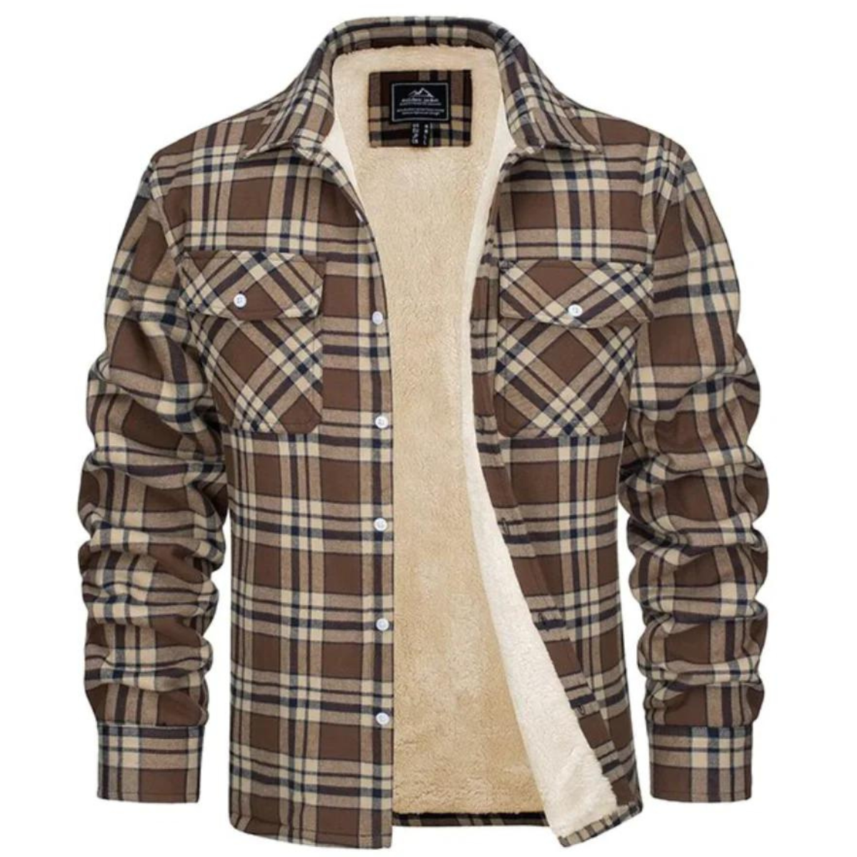 NOUVEAU RICHE Fleecegefütterte Karierte Jacke Herren Warm Winter Winddicht Khaki