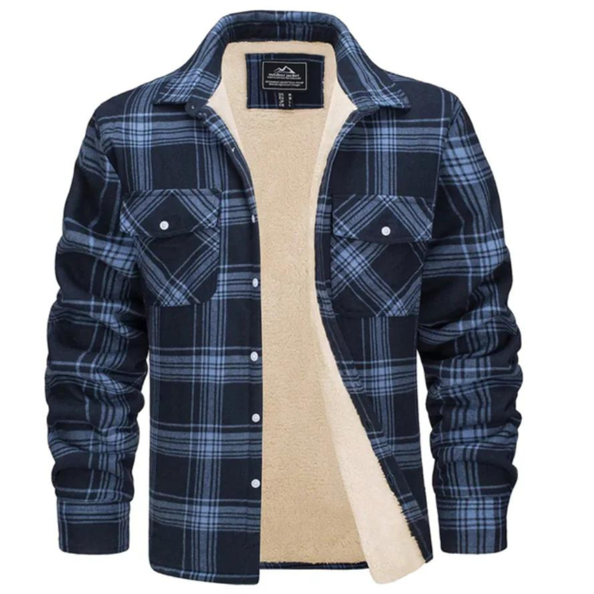 NOUVEAU RICHE Fleecegefütterte Karierte Jacke Herren Warm Winter Winddicht Marineblau
