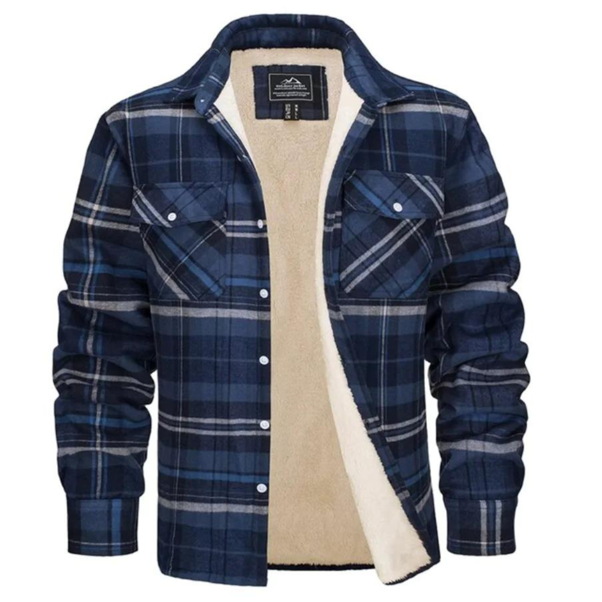 NOUVEAU RICHE Fleecegefütterte Karierte Jacke Herren Warm Winter Winddicht Blau-Grau