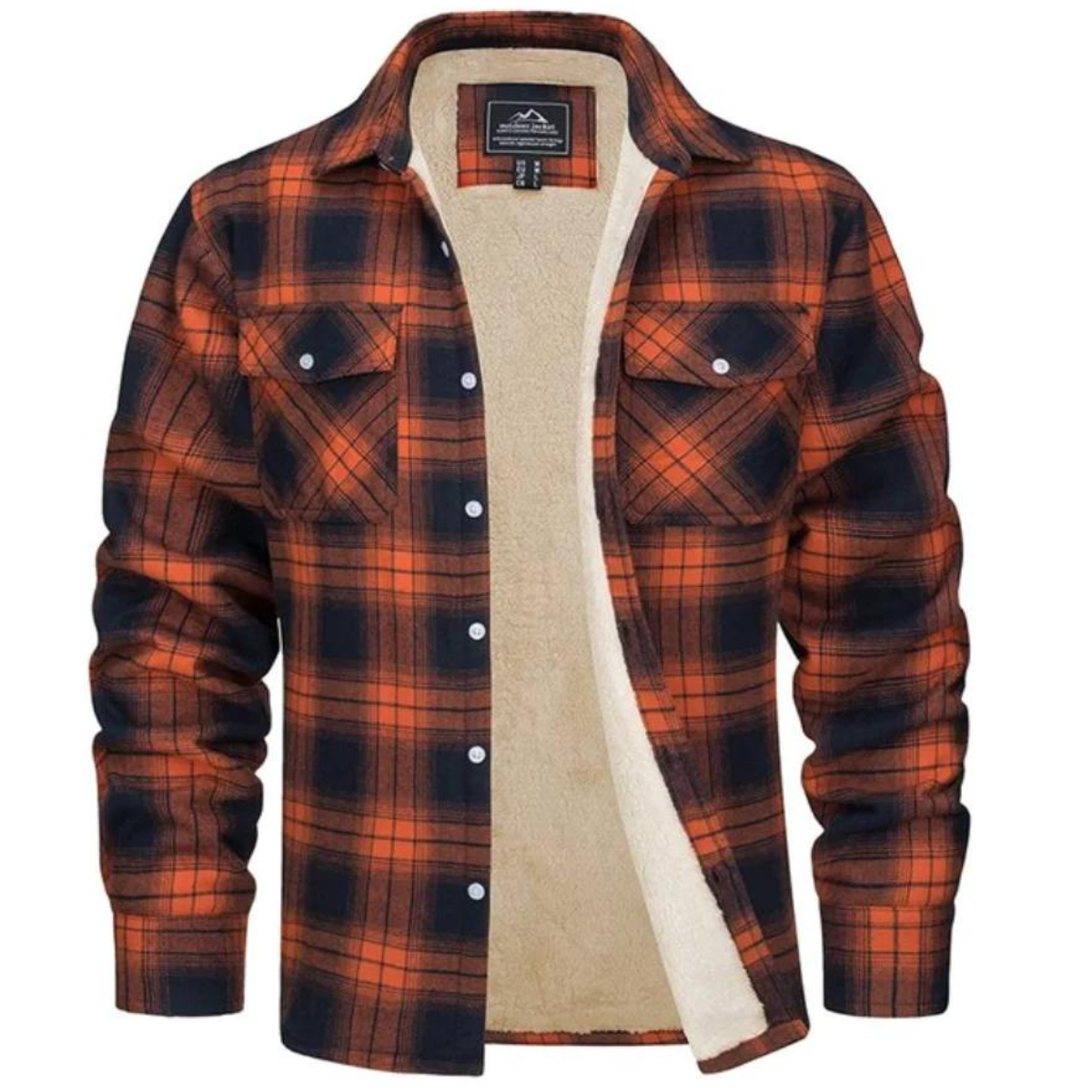 NOUVEAU RICHE Fleecegefütterte Karierte Jacke Herren Warm Winter Winddicht Orange
