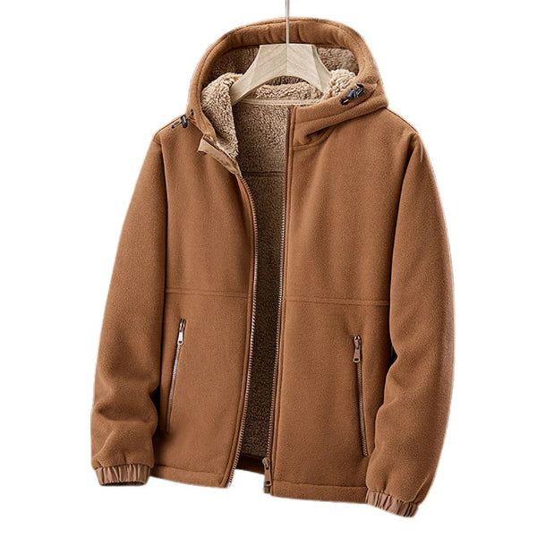 NOUVEAU RICHE Fleecejacke für Herren – Sherpa-Futter – Normale Passform – Kapuze mit Reißverschluss Braun