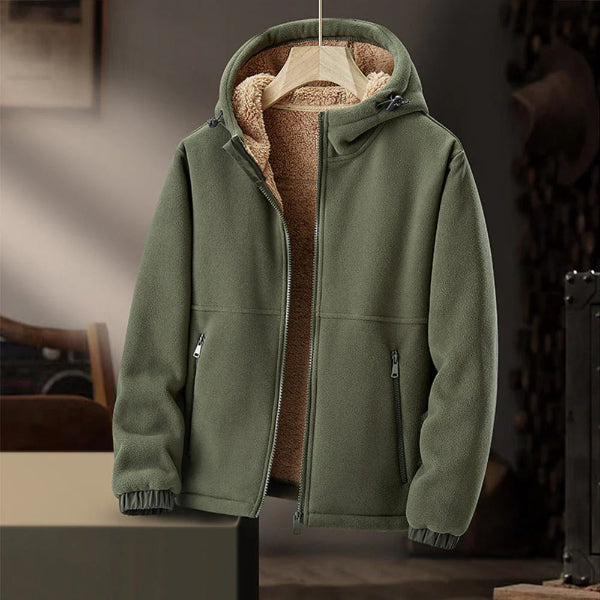 NOUVEAU RICHE Fleecejacke für Herren – Sherpa-Futter – Normale Passform – Kapuze mit Reißverschluss Grün