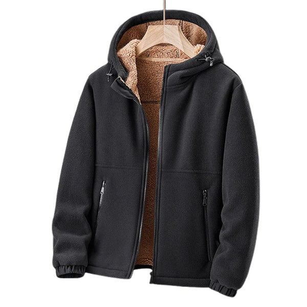 NOUVEAU RICHE Fleecejacke für Herren – Sherpa-Futter – Normale Passform – Kapuze mit Reißverschluss Schwarz