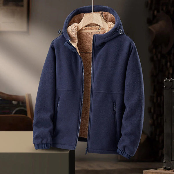 NOUVEAU RICHE Fleecejacke für Herren – Sherpa-Futter – Normale Passform – Kapuze mit Reißverschluss Blau