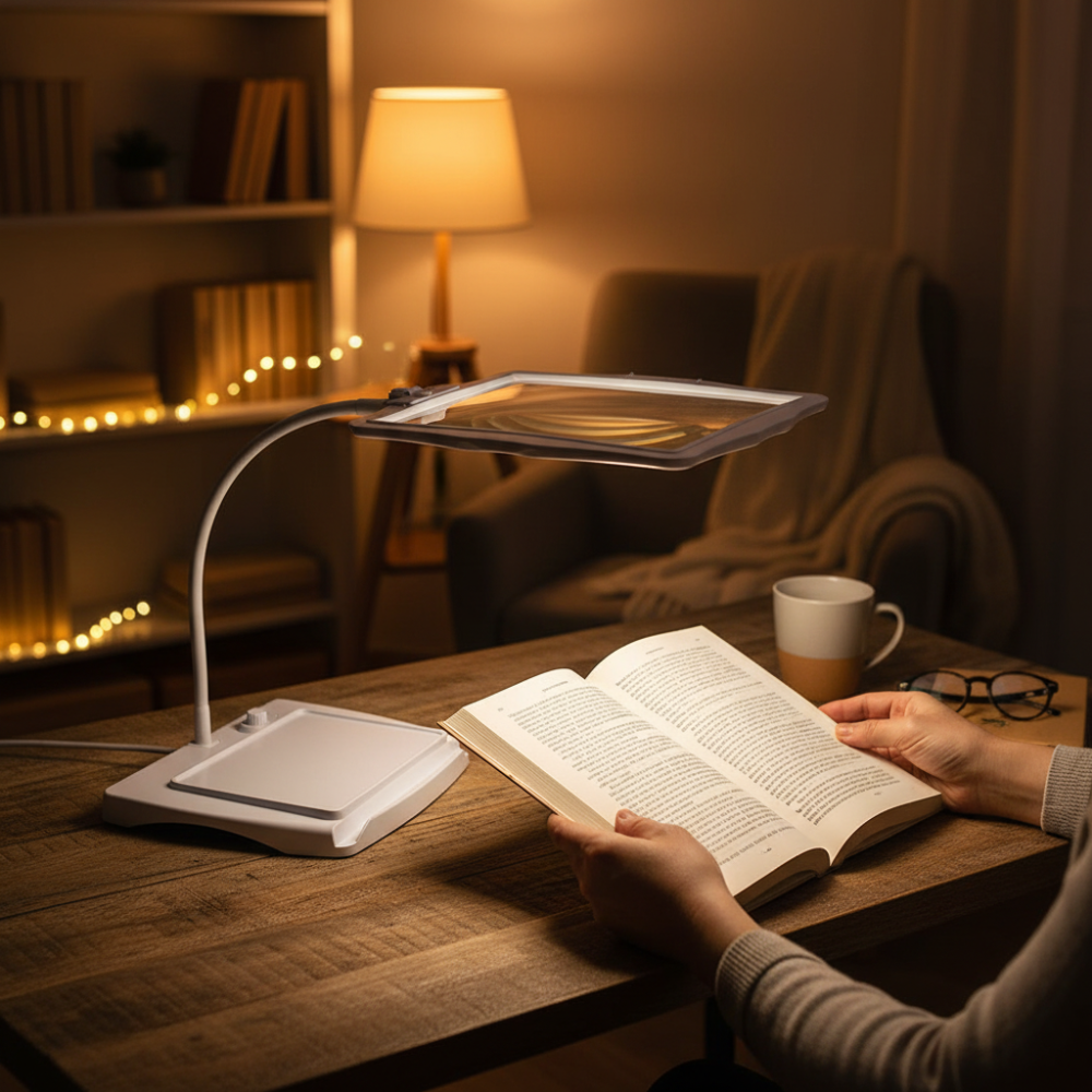 NOUVEAU RICHE LED-Lupenleuchte – Lupenlampe mit 3-facher Vergrösserung, Akku, freihändige Leselampe mit Schwanenhals, Schwarz oder Weiss