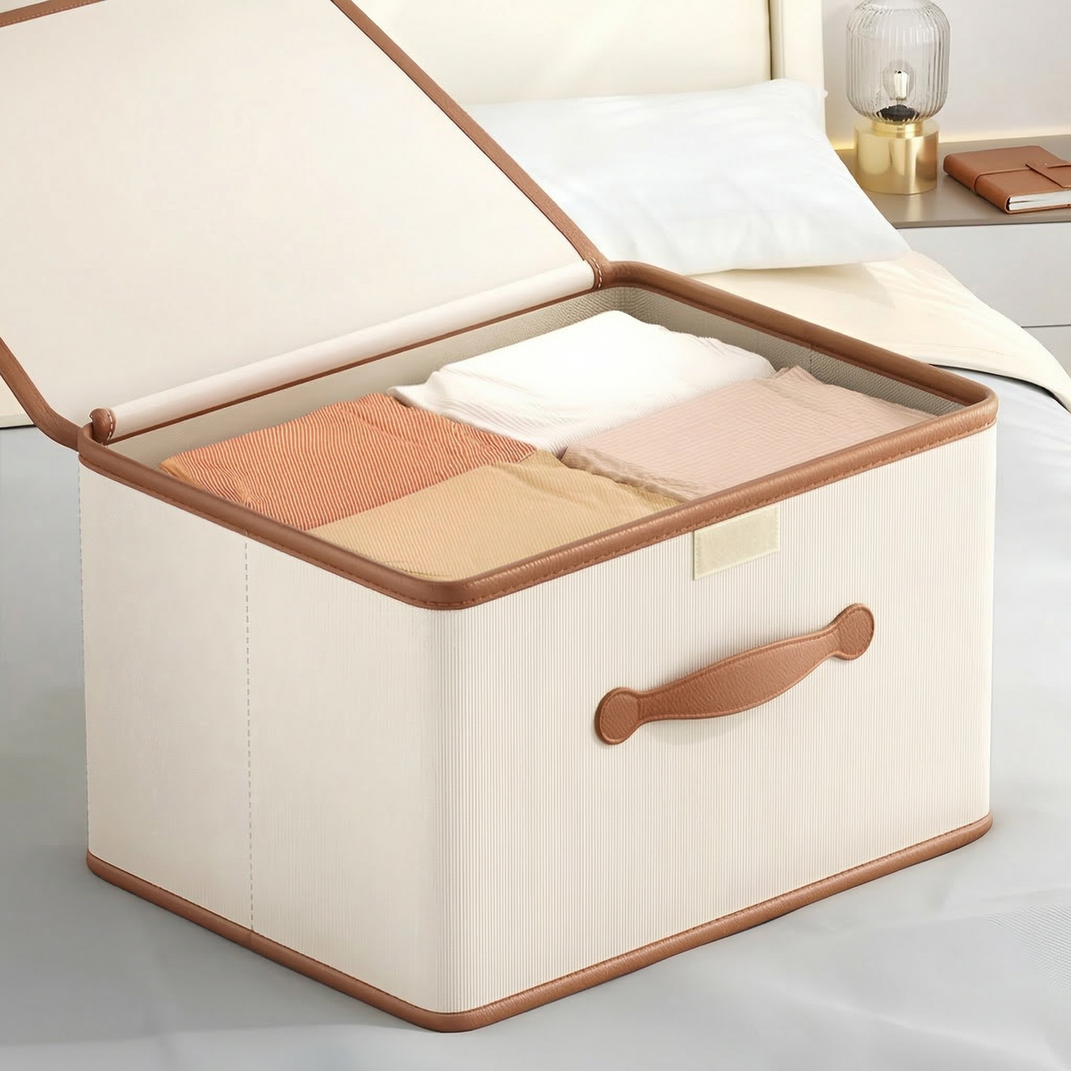 NOUVEAU RICHE Faltbare Aufbewahrungsbox mit Deckel – Aufbewahrungskorb aus Oxford-Stoff mit Griffen für Schrank, Kleidung & Spielzeug, 4 Grössen