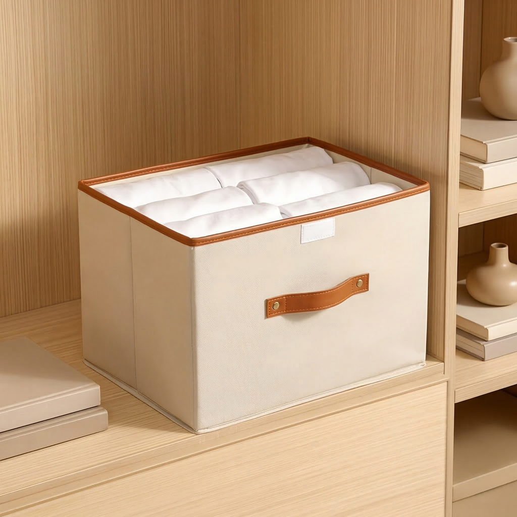 NOUVEAU RICHE Faltbare Aufbewahrungsbox mit Deckel – Aufbewahrungskorb aus Oxford-Stoff mit Griffen für Schrank, Kleidung & Spielzeug, 4 Grössen M: (26 x 20 x 17 cm)