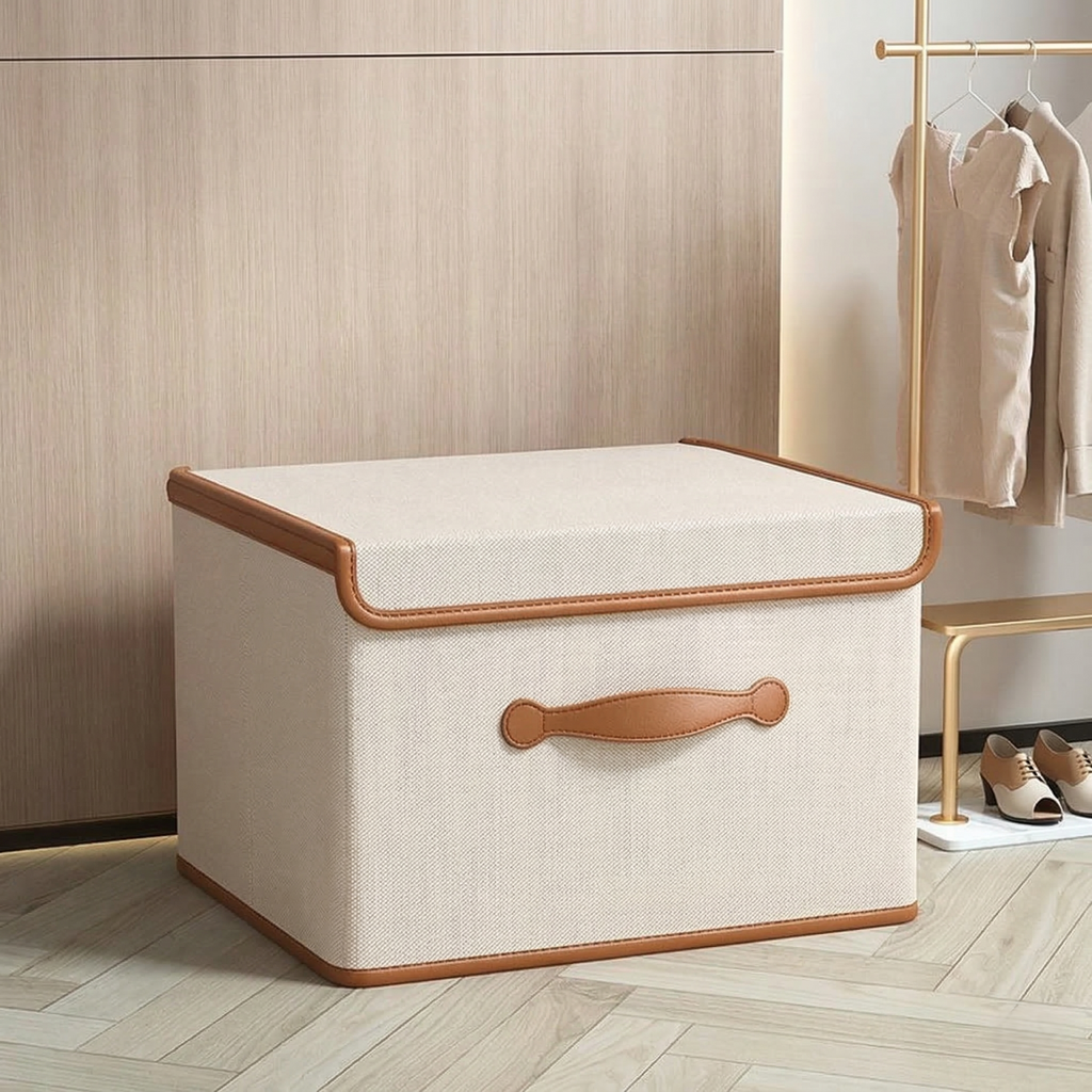NOUVEAU RICHE Faltbare Aufbewahrungsbox mit Deckel – Aufbewahrungskorb aus Oxford-Stoff mit Griffen für Schrank, Kleidung & Spielzeug, 4 Grössen