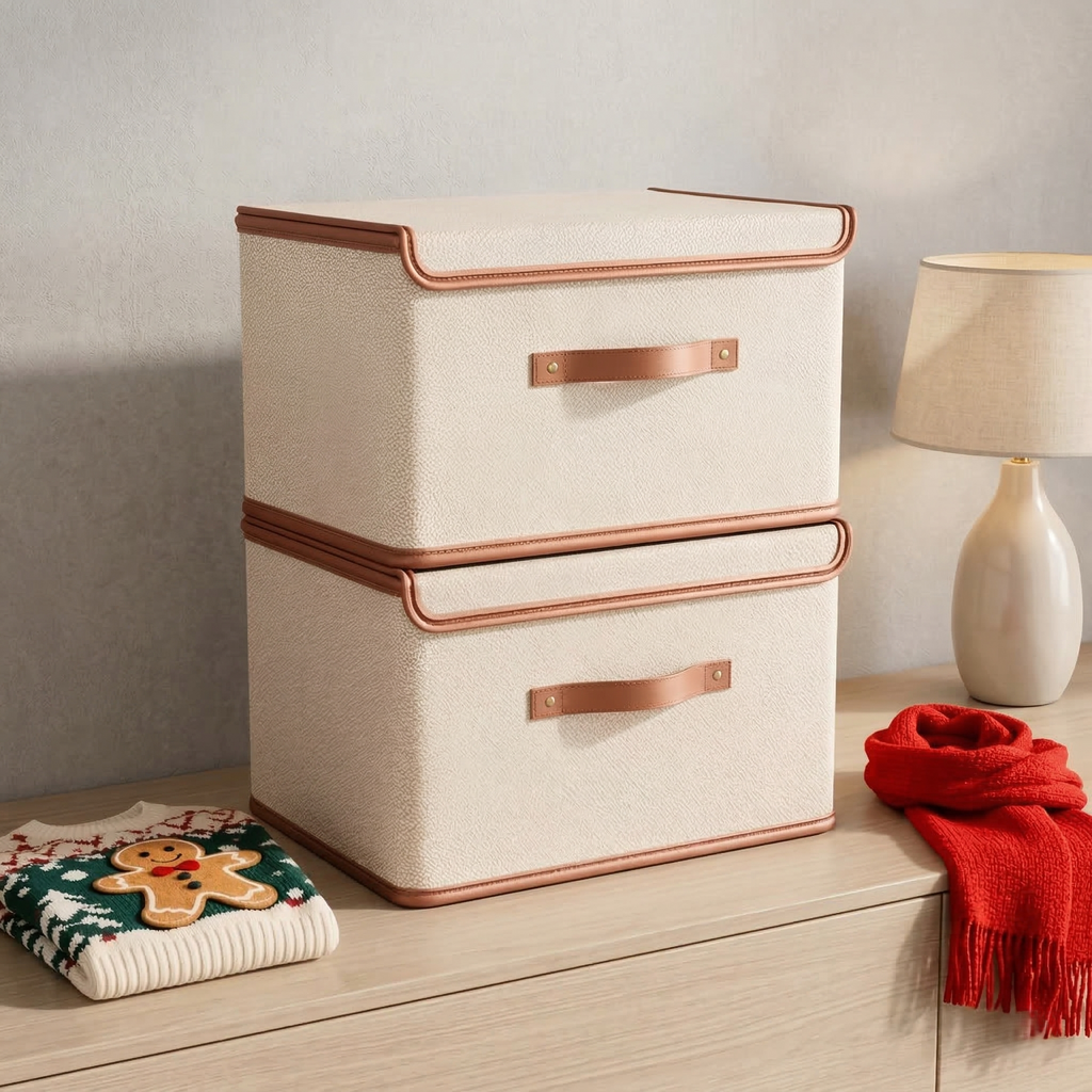 NOUVEAU RICHE Faltbare Aufbewahrungsbox mit Deckel – Aufbewahrungskorb aus Oxford-Stoff mit Griffen für Schrank, Kleidung & Spielzeug, 4 Grössen